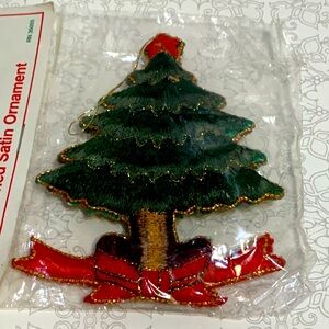 Christmas Tree satin ornament embroidered vintage 4.5”